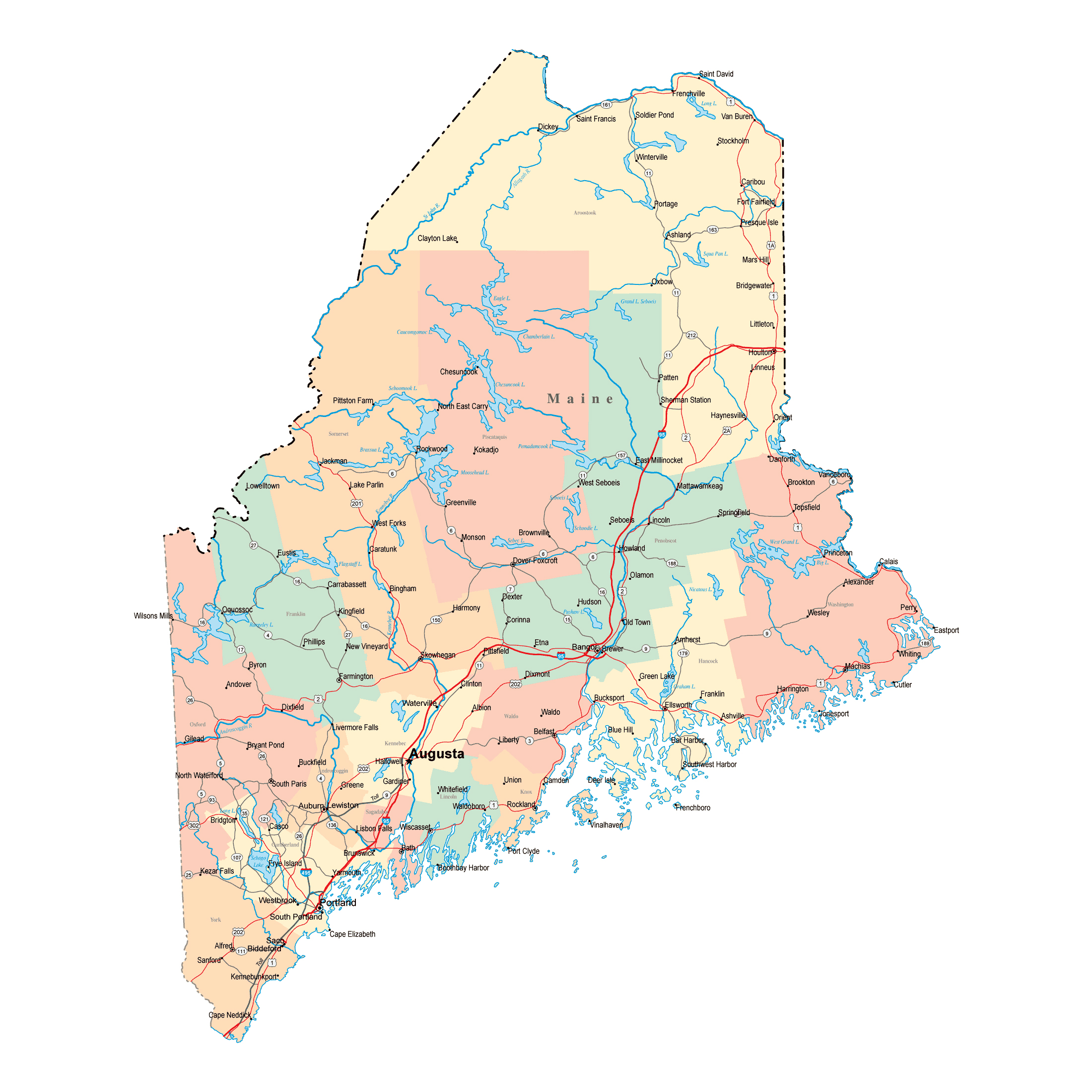 Map Of Maine With Towns And Cities