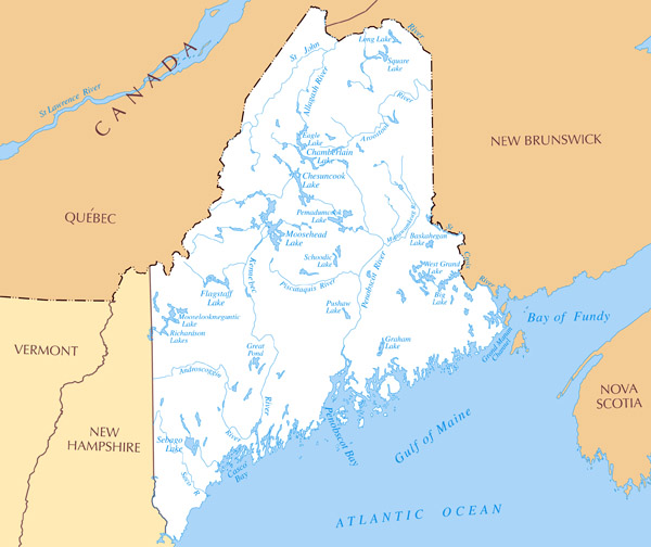 Large detailed rivers and lakes map of Maine state.