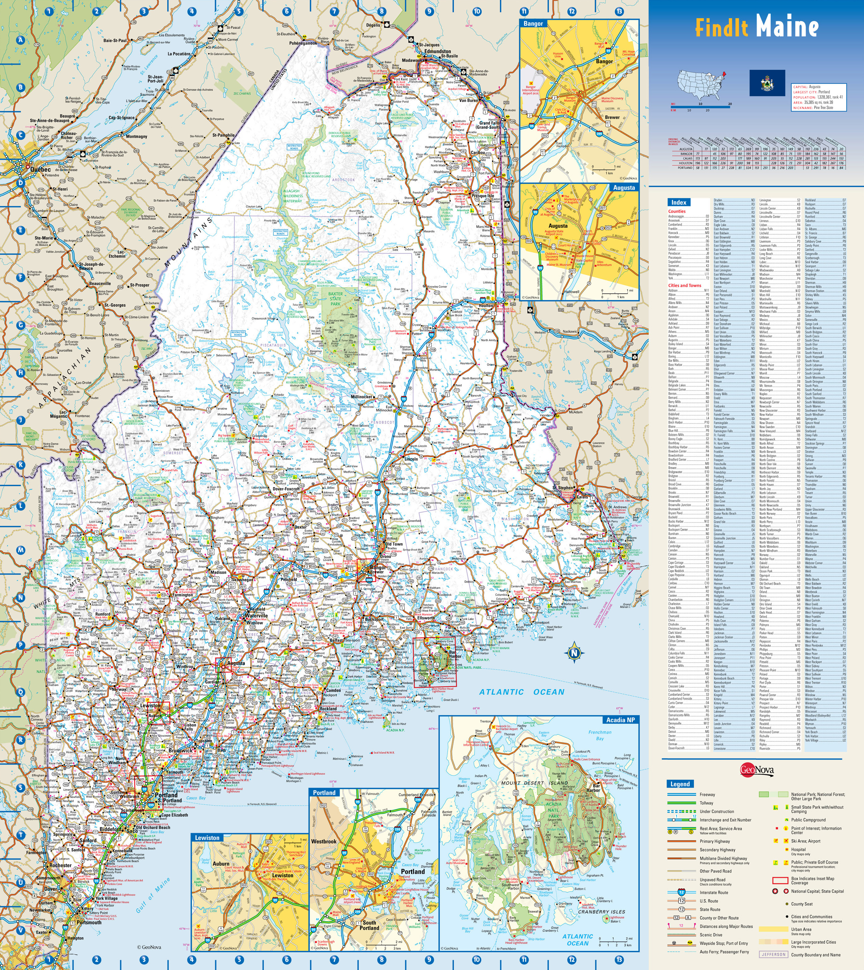 Large Detailed Roads And Highways Map Of Maine State With National