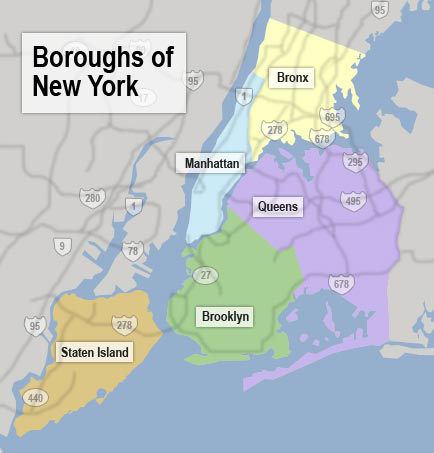 Map of NYC Boroughs. NYC Boroughs map.
