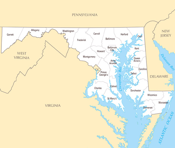 Large administrative map of Maryland state.