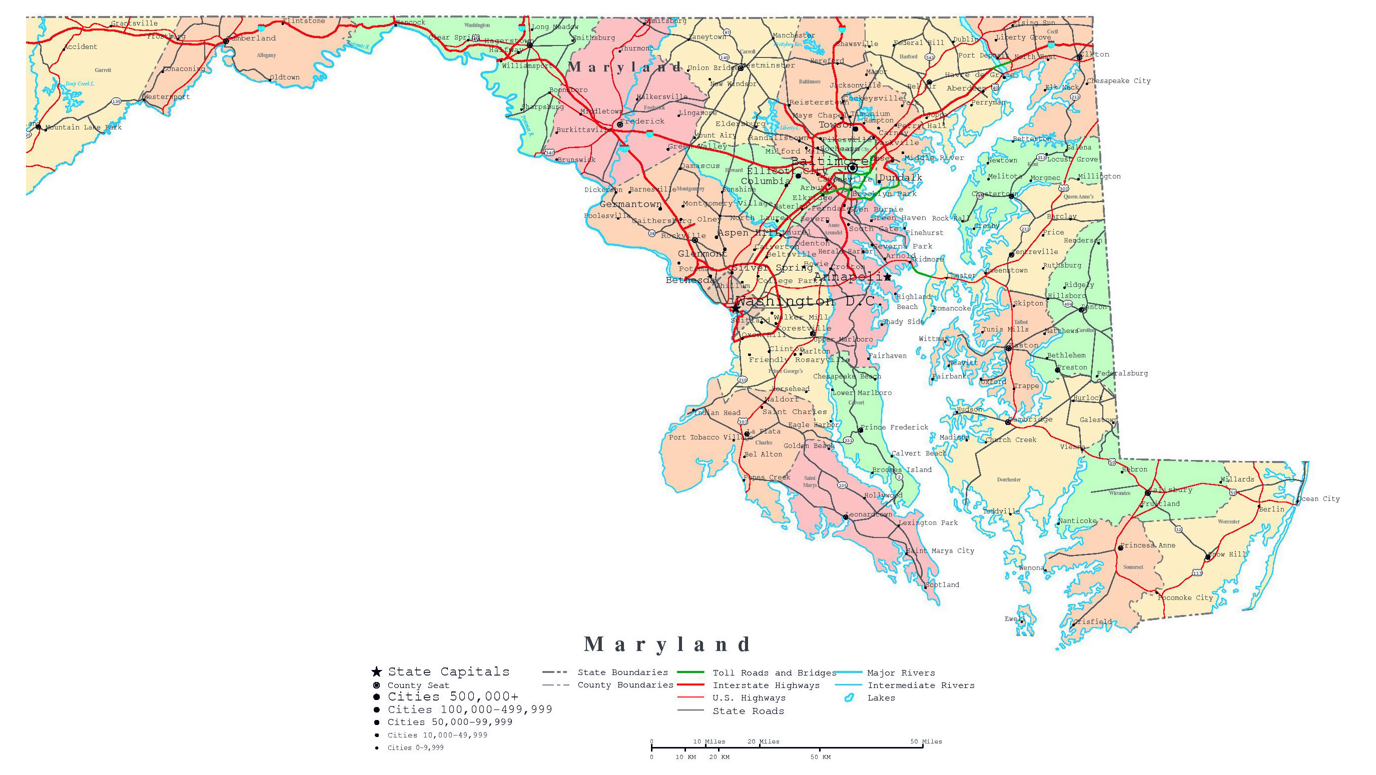 Large Detailed Administrative Map Of Maryland State With Roads Porn Sex Picture