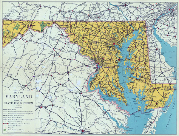 Large detailed road sysytem map of Maryland state - 1937.