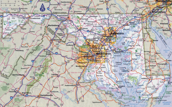 Large detailed roads and highways map of Maryland state with cities.