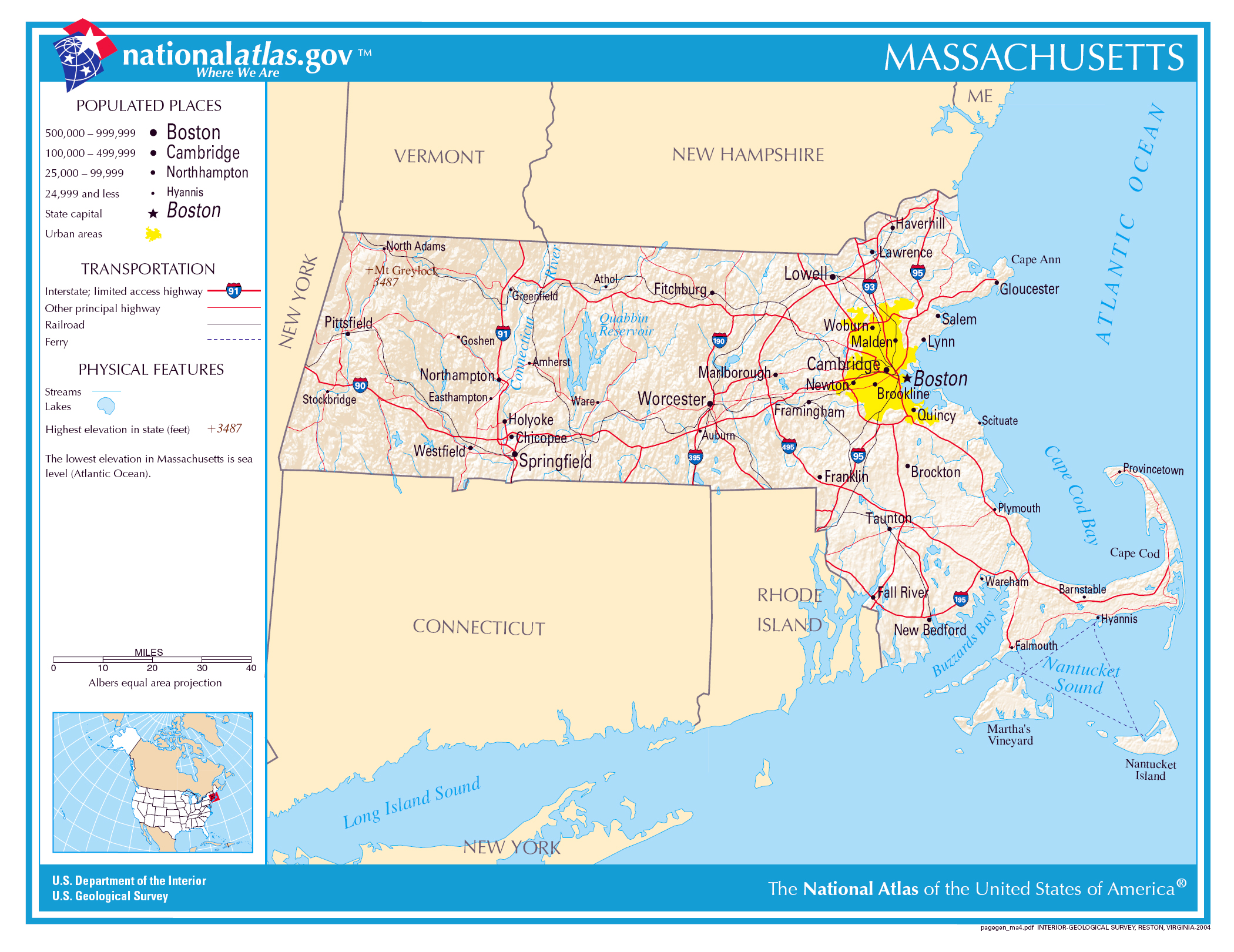 Large detailed map of Massachusetts state. Massachusetts state large detailed map ...2100 x 1620