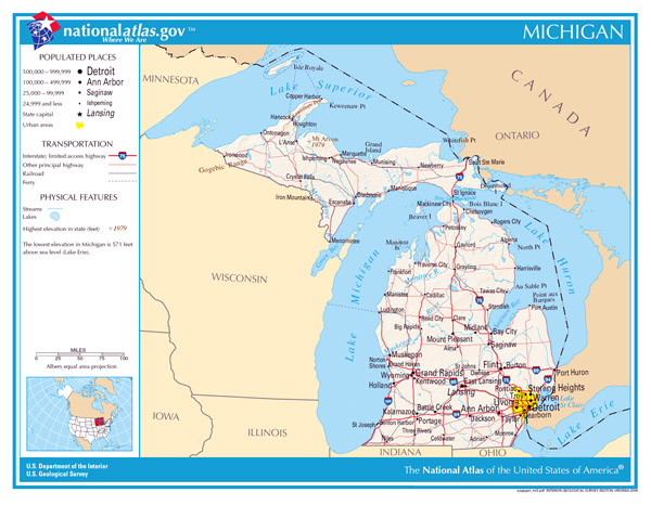 Large detailed map of Michigan state. Michigan state large detailed map.