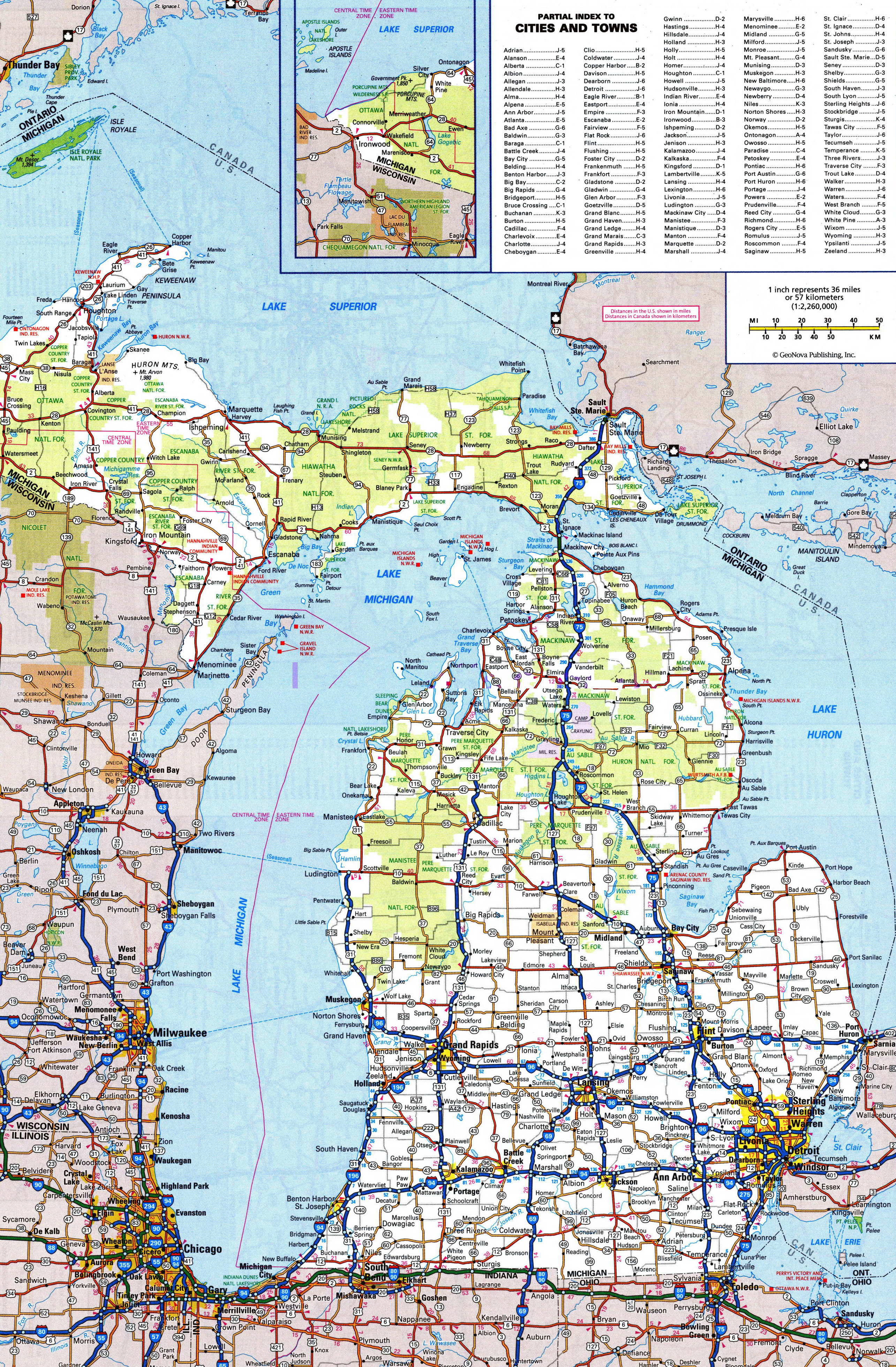 Large Detailed Roads And Highways Map Of Michigan State With All