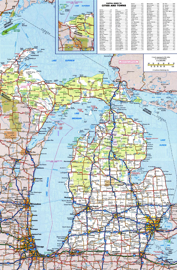 Large detailed roads and highways map of Michigan state with all cities.