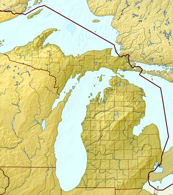 Large relief map of Michigan state. Michigan state large relief map.