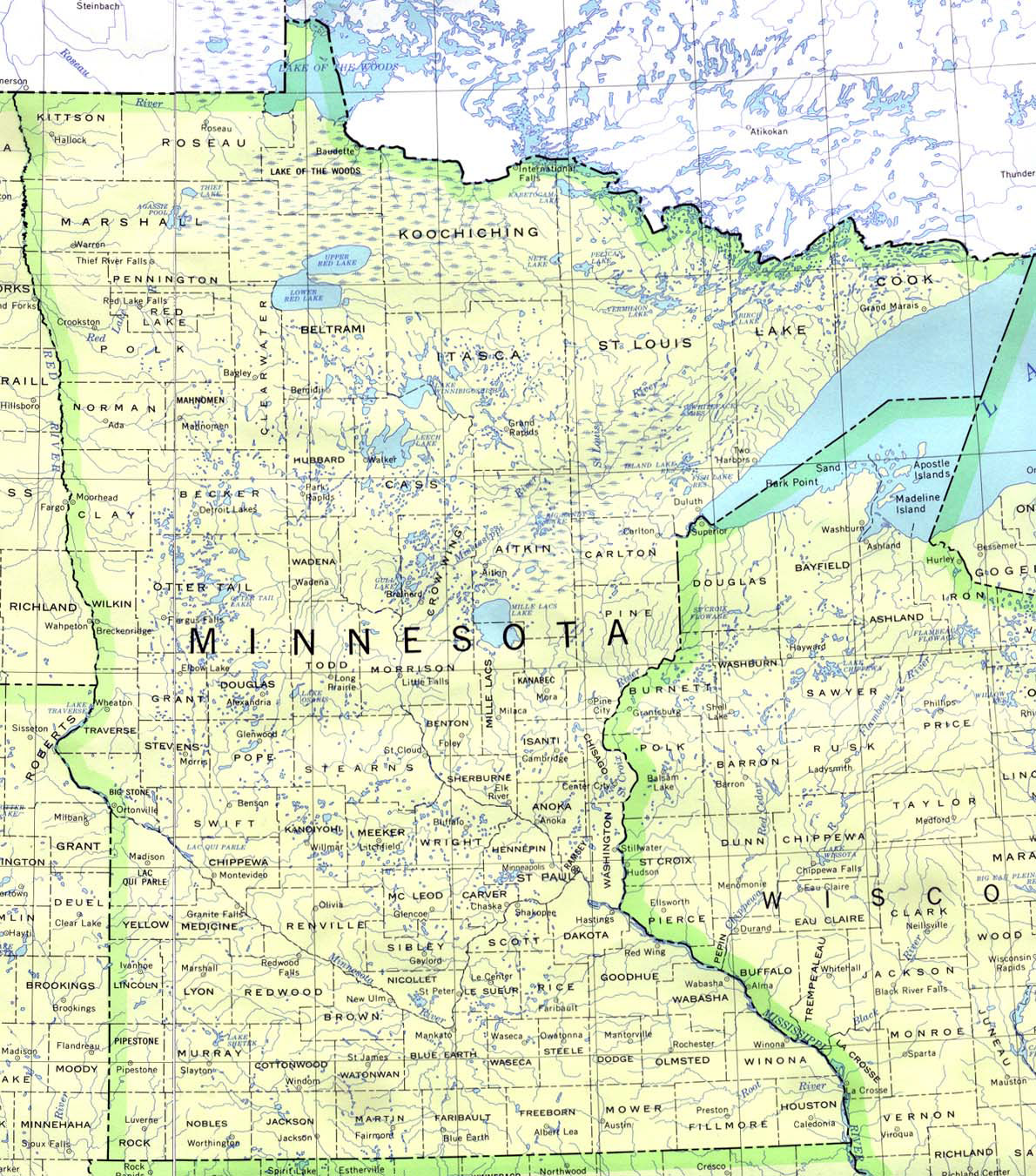 Detailed map of Minnesota state. Minnesota state detailed map | Vidiani
