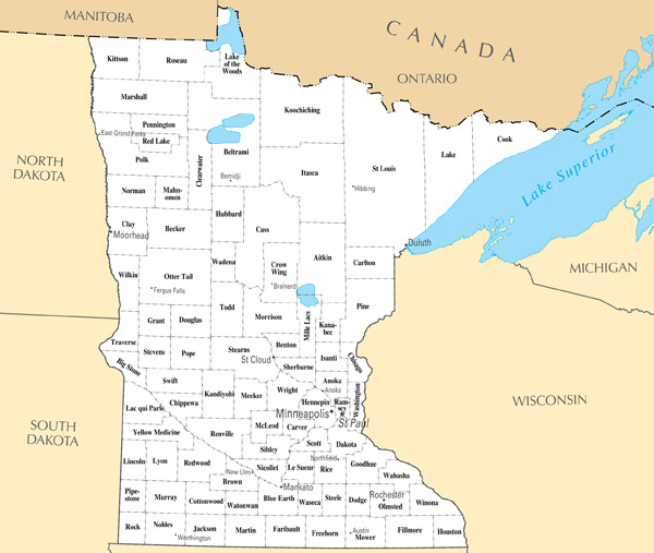 Large administrative map of Minnesota state.