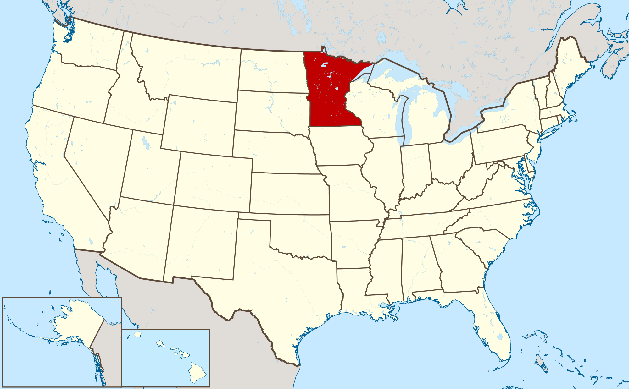 Large detailed location map of Minnesota state. Minnesota state large