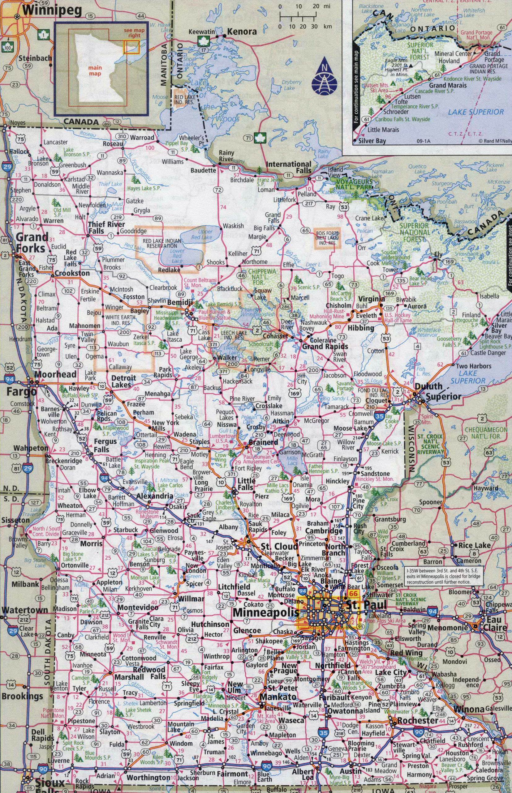 Large Detailed Roads And Highways Map Of Minnesota State With Cities Vidiani Com Maps Of All Countries In One Place