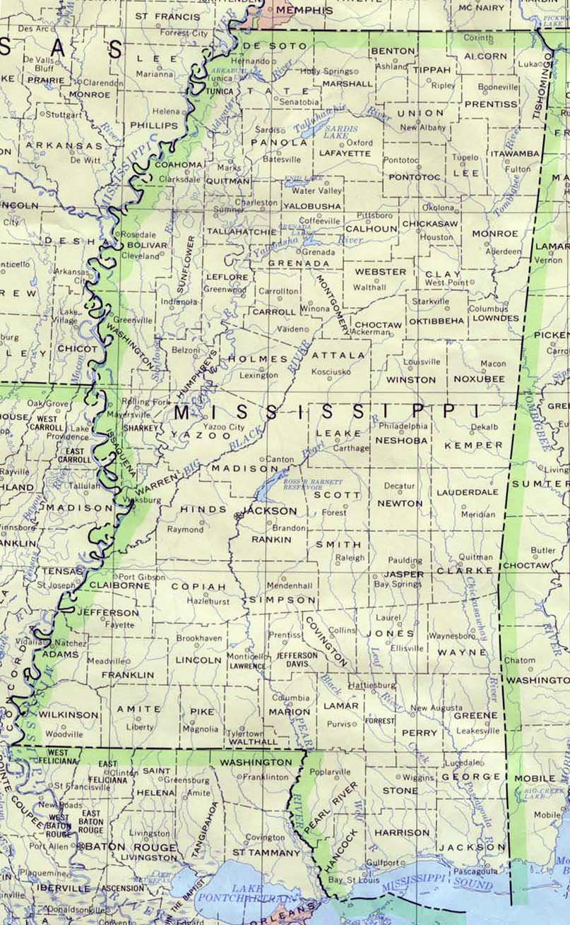 Detailed Map Of Mississippi State Mississippi State Detailed Map Vidiani Com Maps Of All Countries In One Place