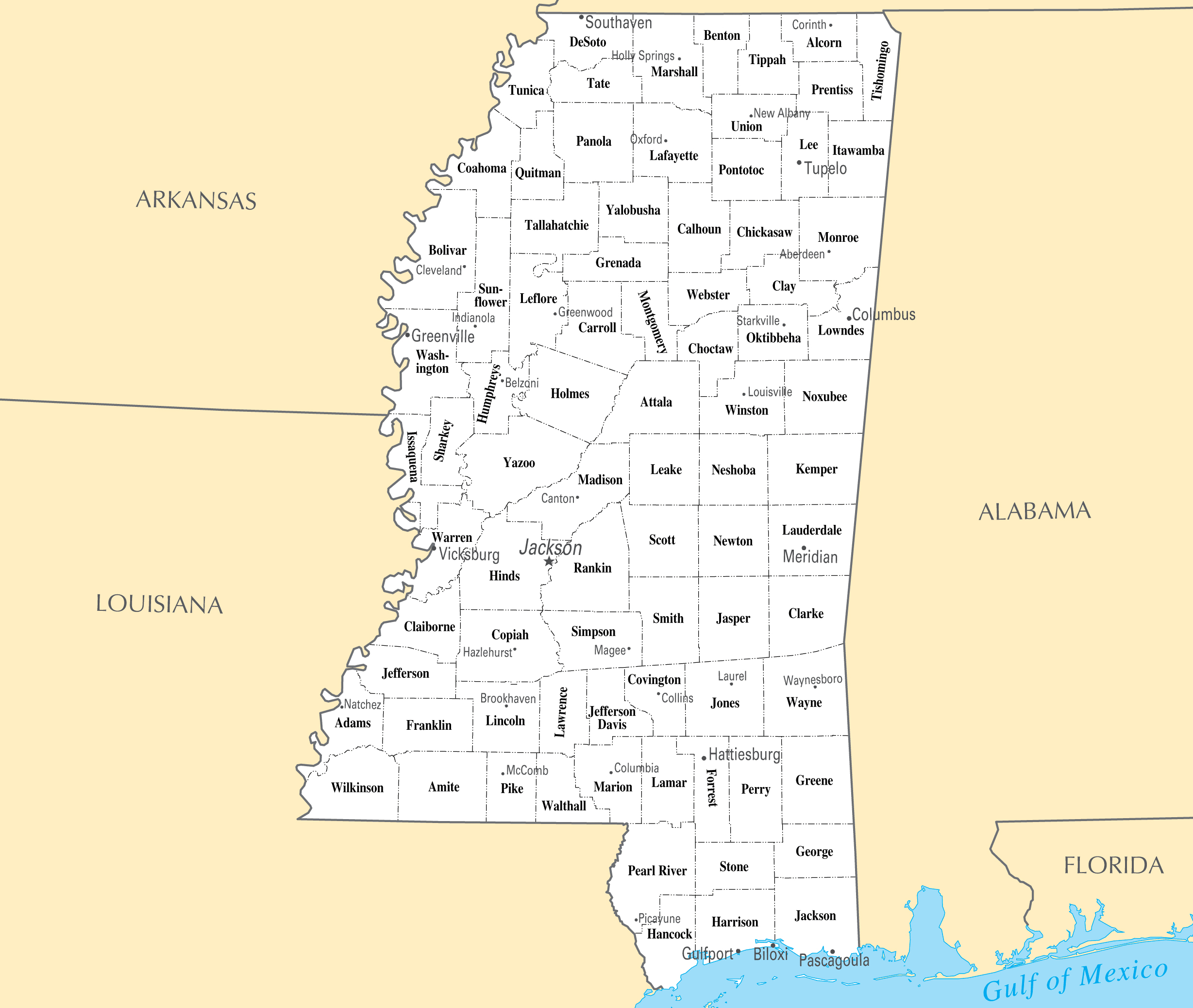 Printable Map Of Mississippi Counties