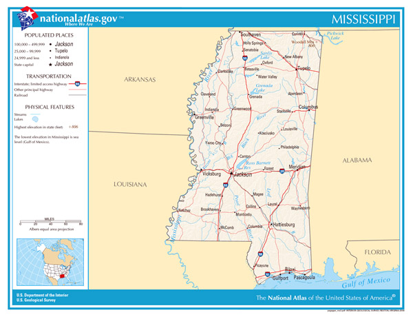 Large detailed map of Mississippi state. Mississippi state large detailed map.