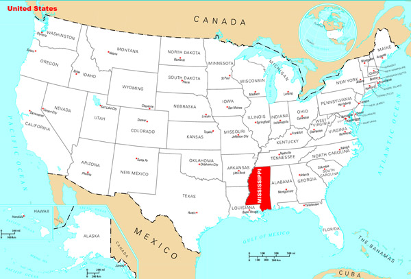 Large location map of Mississippi state.