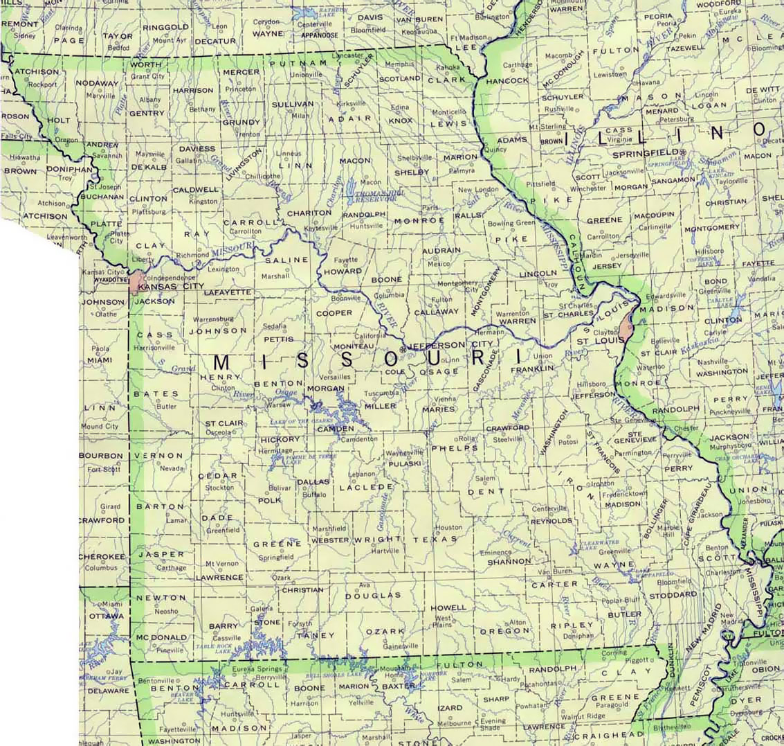 Detailed map of Missouri state. Missouri state detailed map | Vidiani