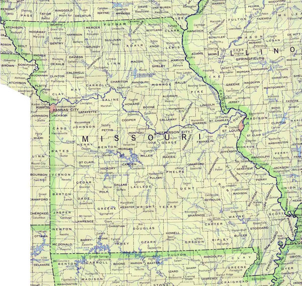 Detailed map of Missouri state. Missouri state detailed map.