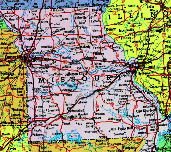 Detailed map of Missouri state with highways.