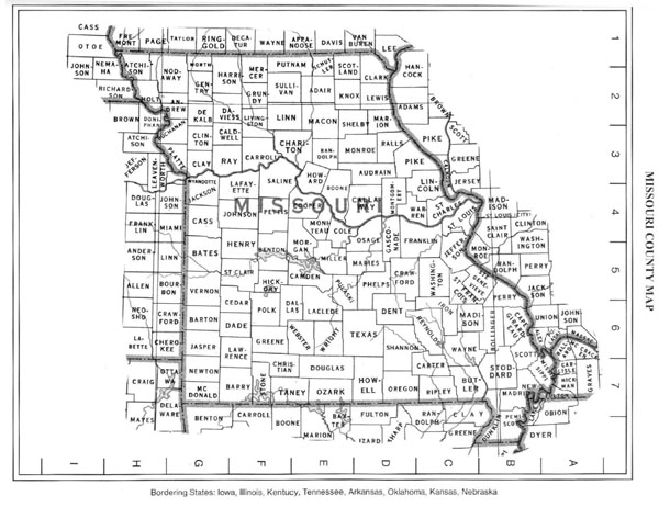 Detailed Missouri state county map.