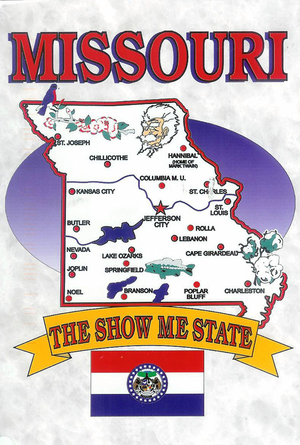 Detailed tourist illustrared map of Missouri state.