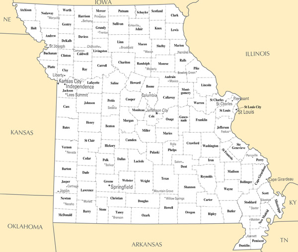 Large administrative map of Missouri state.