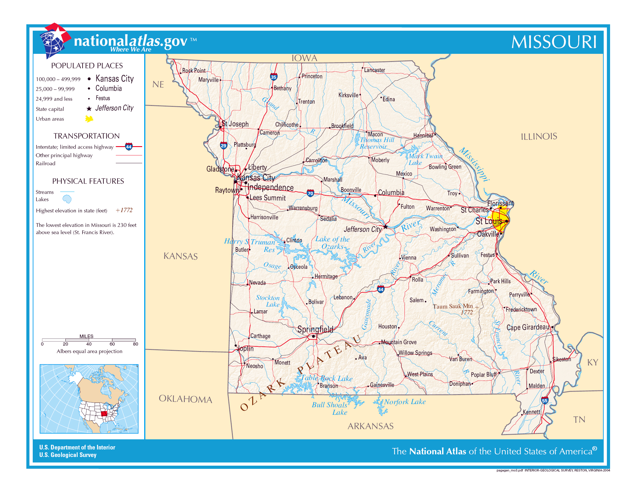 Large detailed map of Missouri state. Missouri state large detailed map