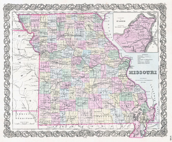Large detailed old administrative map of Missouri state - 1855.