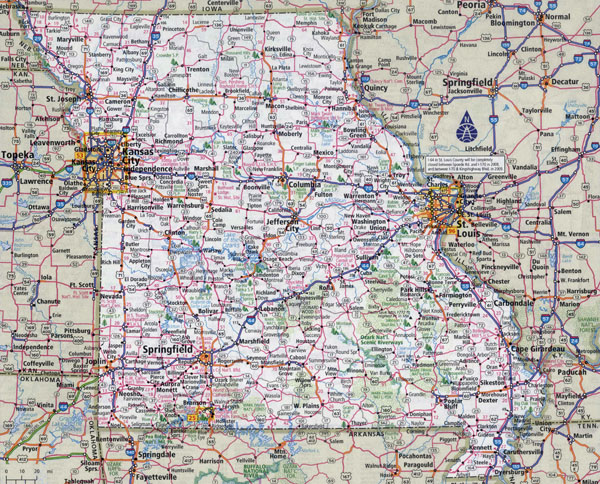 Large detailed roads and highways map of Missouri state with all cities.