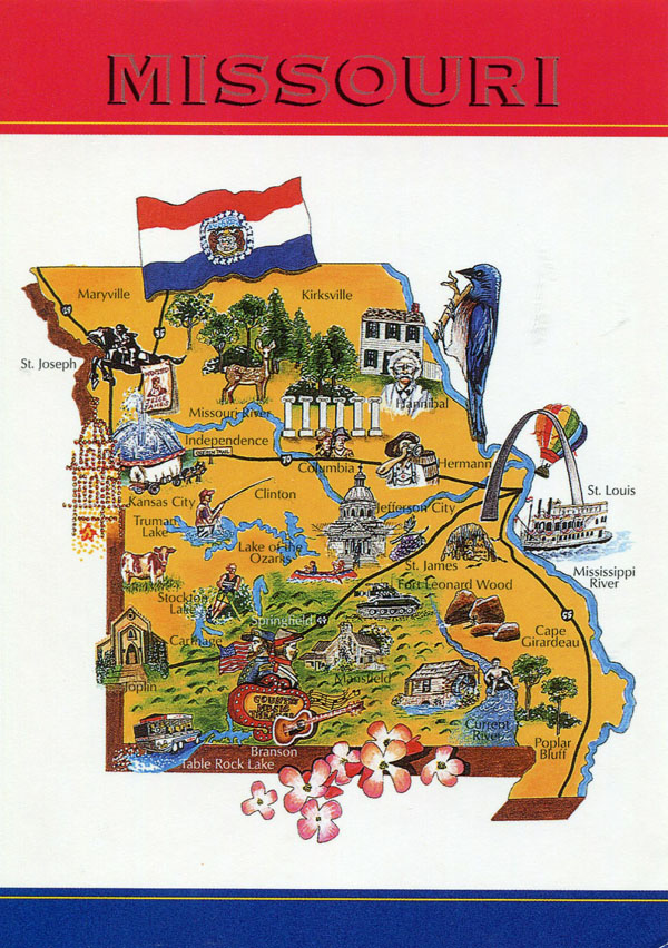 Large tourist illustrated map of Missouri state.