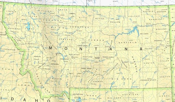 Detailed map of Montana state. Montana state detailed map.