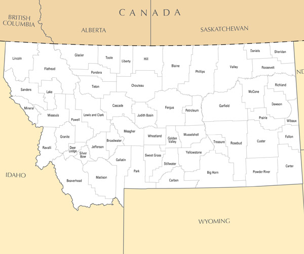 Large administrative map of Montana state.