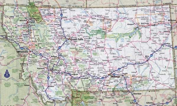 Large detailed roads and highways map of Montana state with cities.