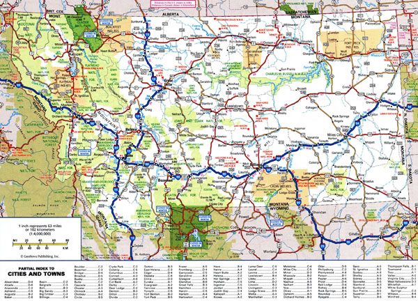 Large detailed roads and highways map of Montana state with national parks and cities.