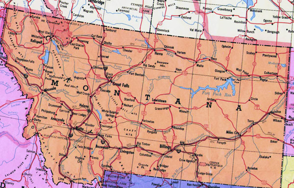 Large map of Montana state with highways.