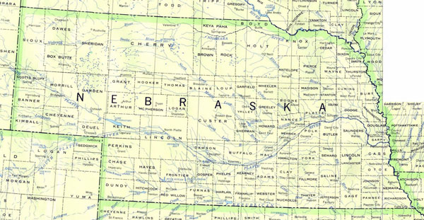 Detailed map of Nebraska state. Nebraska state detailed map.