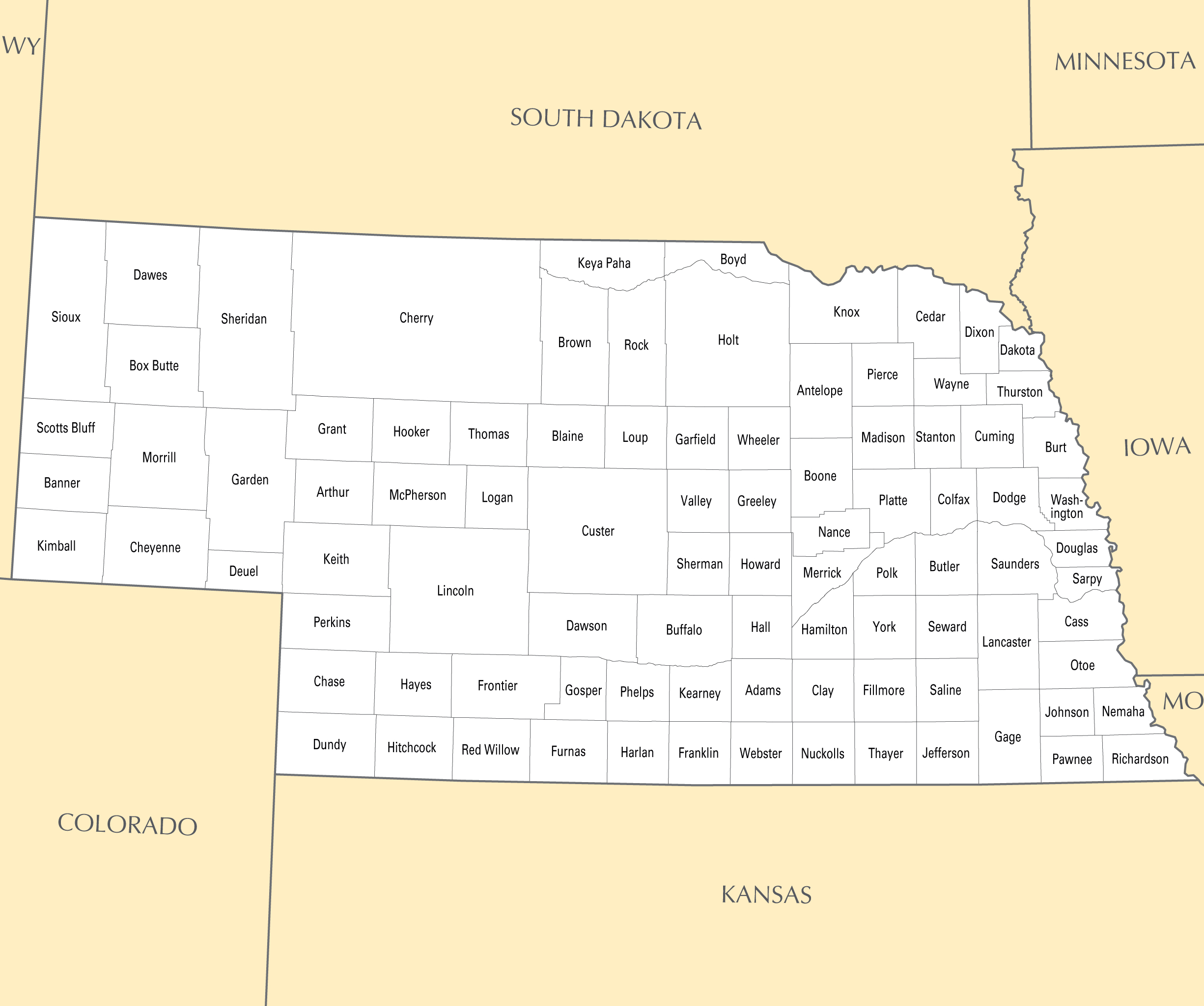 Large Administrative Map Of Nebraska State Maps Of All