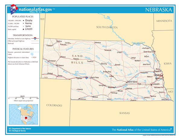 Large detailed map of Nebraska state. Nebraska state large detailed map.