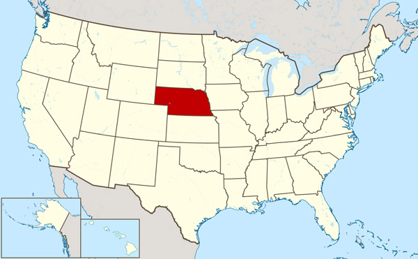 Large location map of Nebraska state.