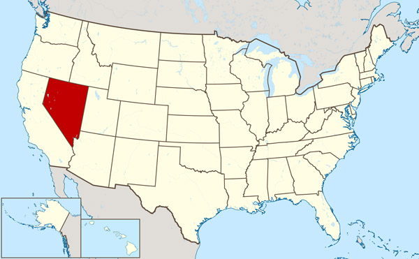 Detailed location map of Nevada state.