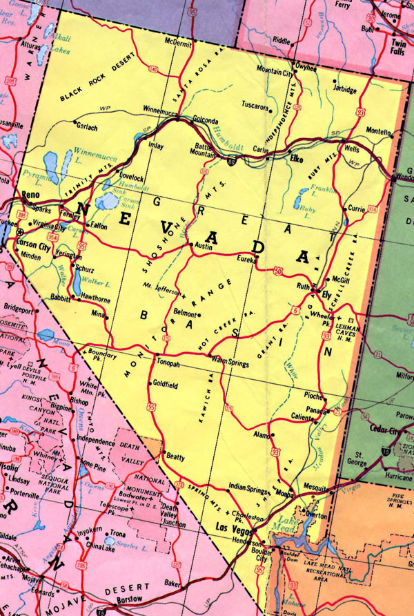 Detailed map of Nevada state with highways.