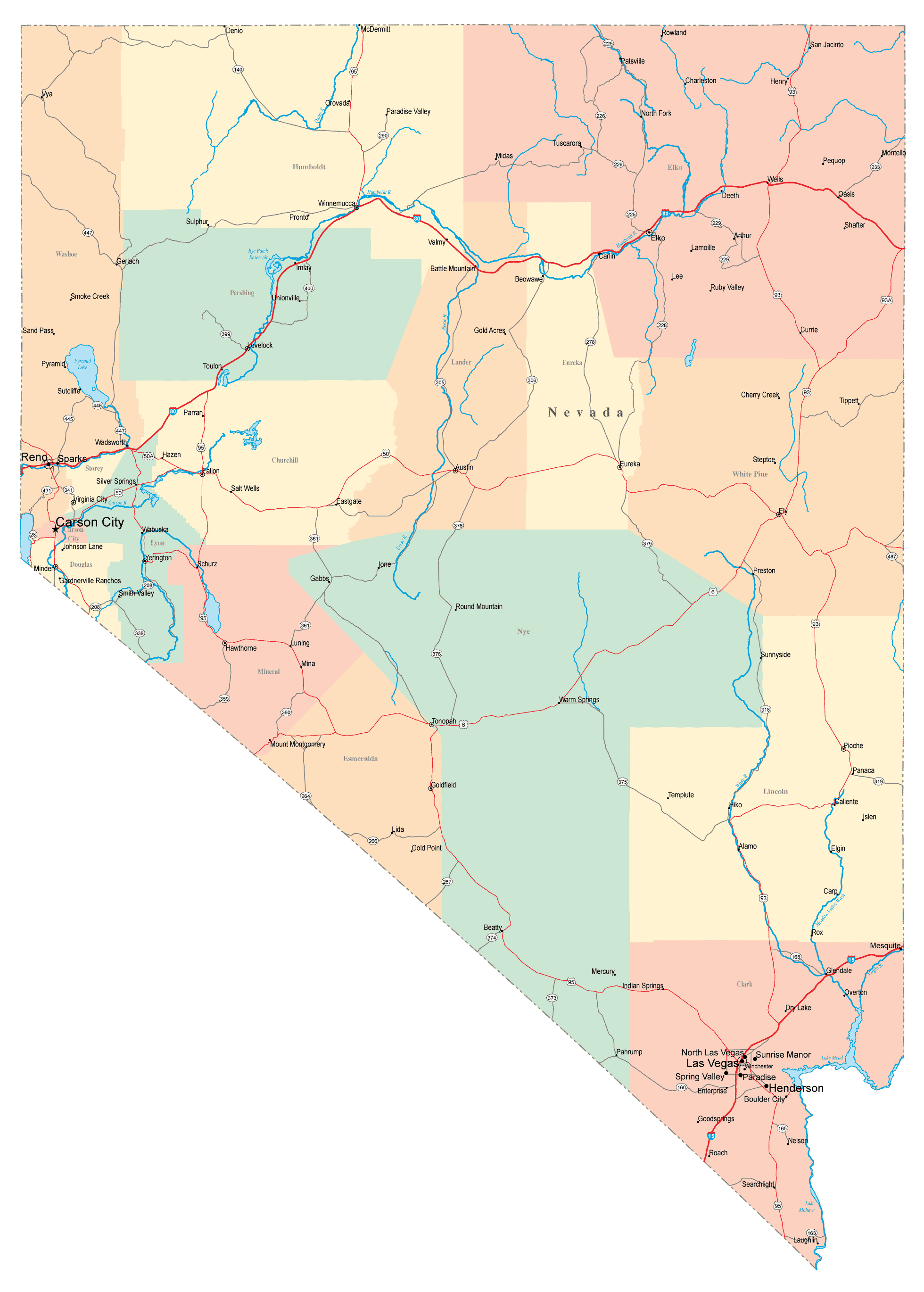 Large Detailed Roads And Highways Map Of Nevada State With Cities Images