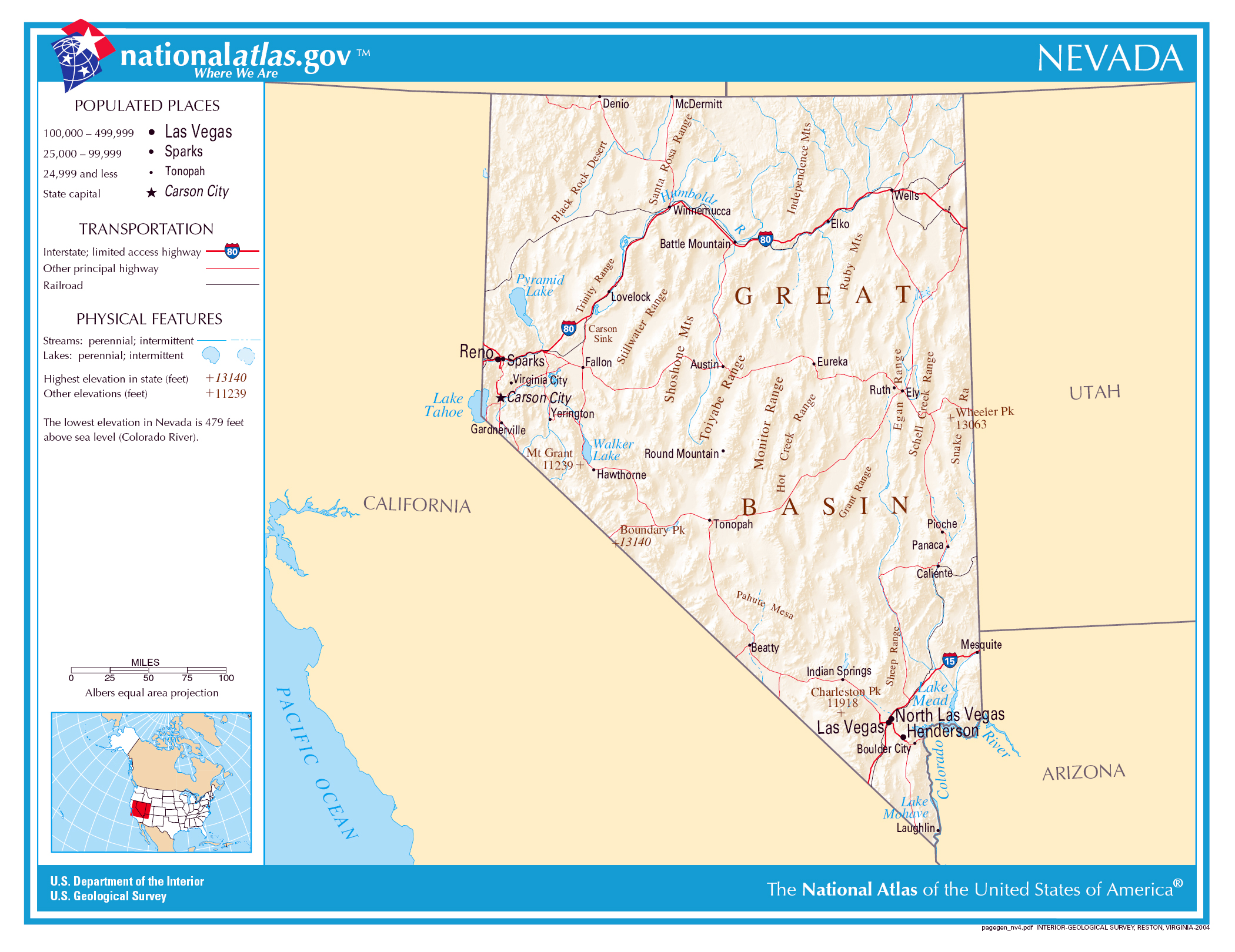 Large detailed map of Nevada state. Nevada state large detailed map