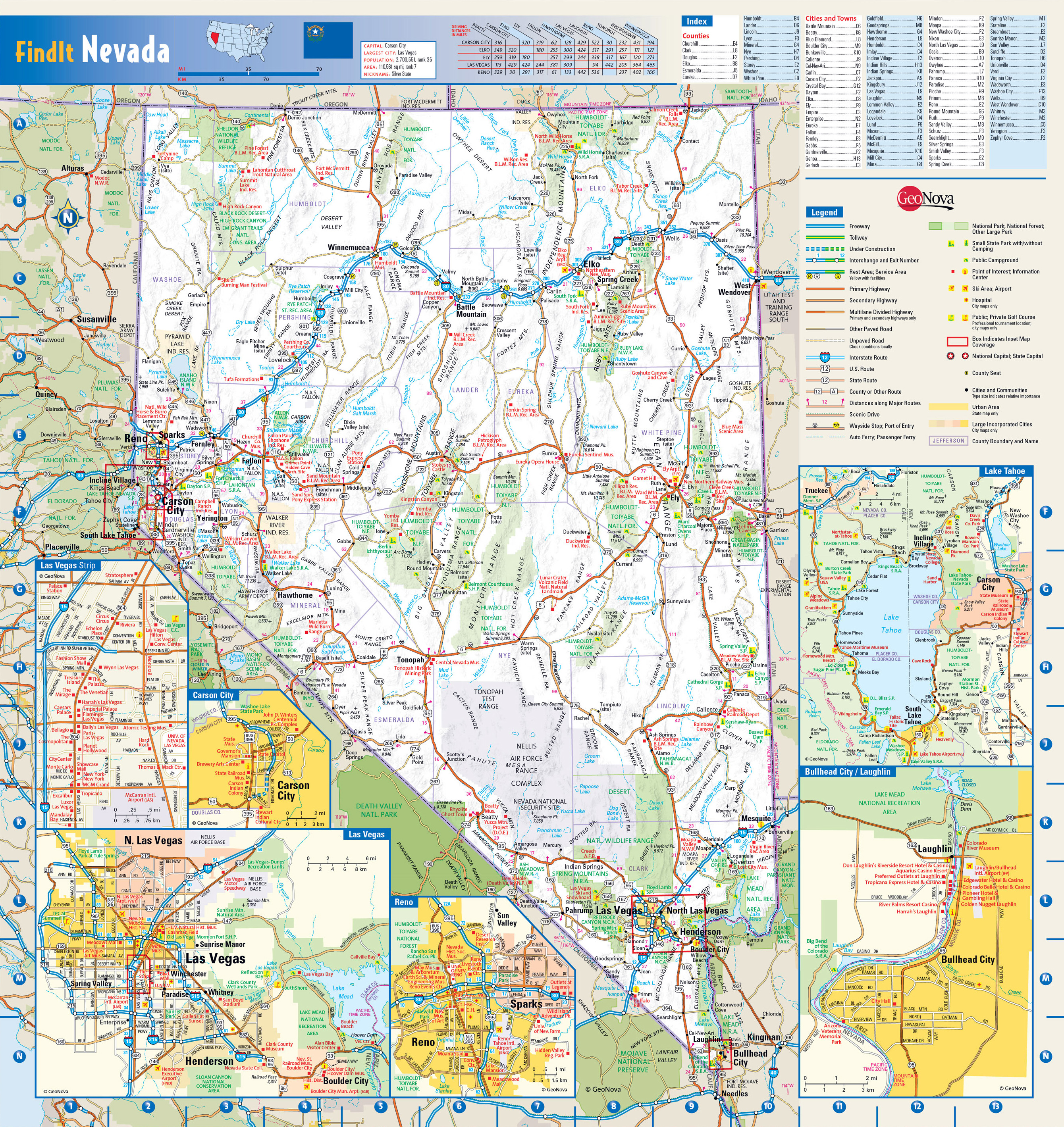 Large Detailed Roads And Highways Map Of Nevada State With National Parks And All Cities Vidiani Com Maps Of All Countries In One Place