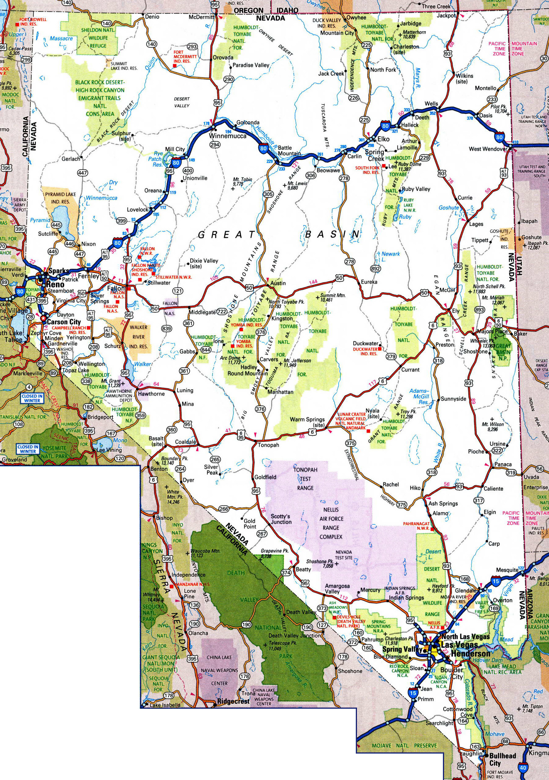 Large Detailed Roads And Highways Map Of Nevada State With National Parks And Cities Vidiani Com Maps Of All Countries In One Place