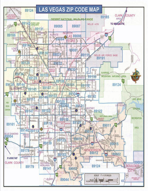 Detailed Las Vegas zip code map.