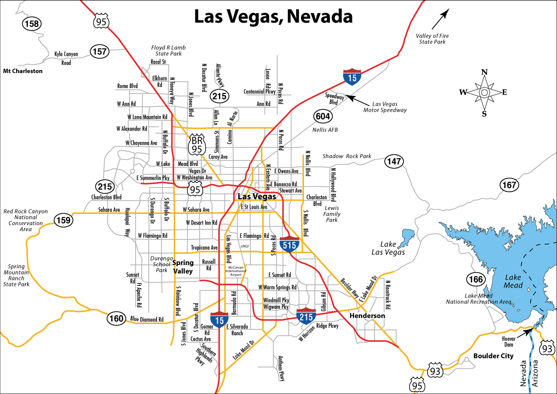 Detailed Road Map Of Las Vegas Las Vegas City Detailed Road Map Vidiani Com Maps Of All Countries In One Place