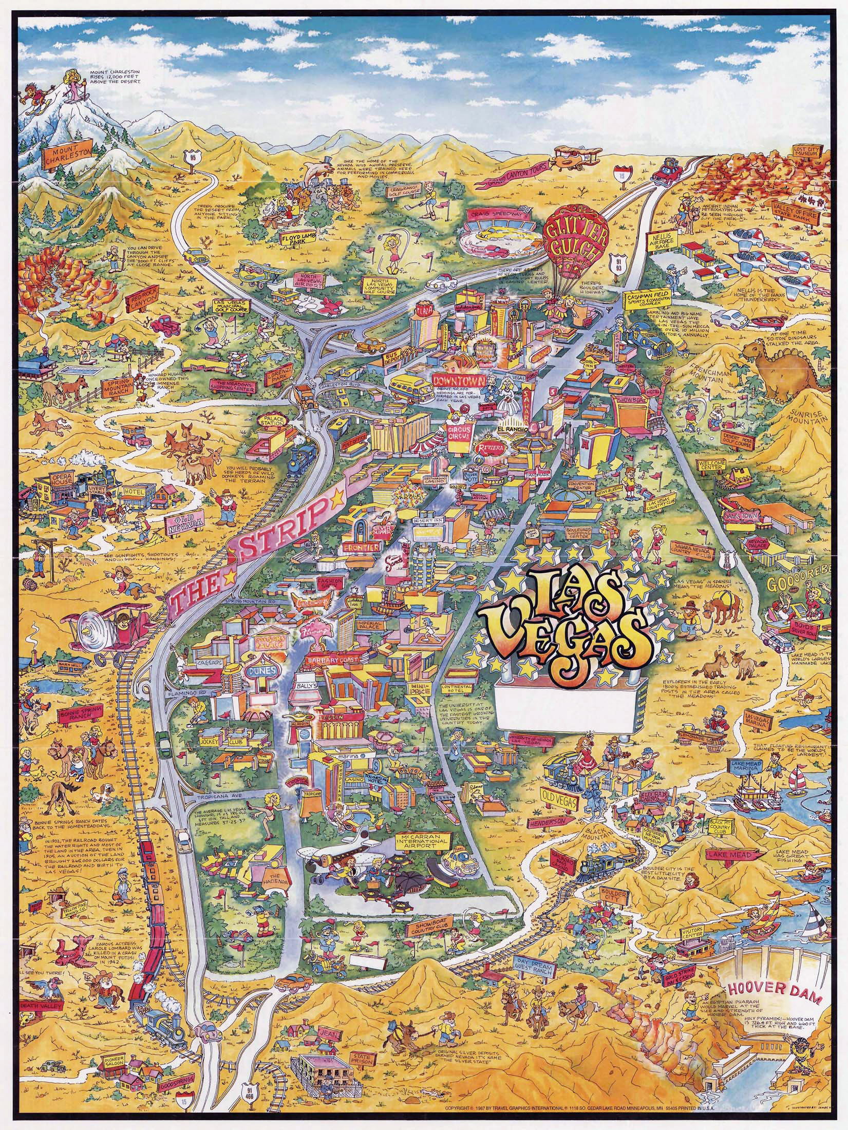 Large detailed tourist illustrated map of Las Vegas | Vidiani.com