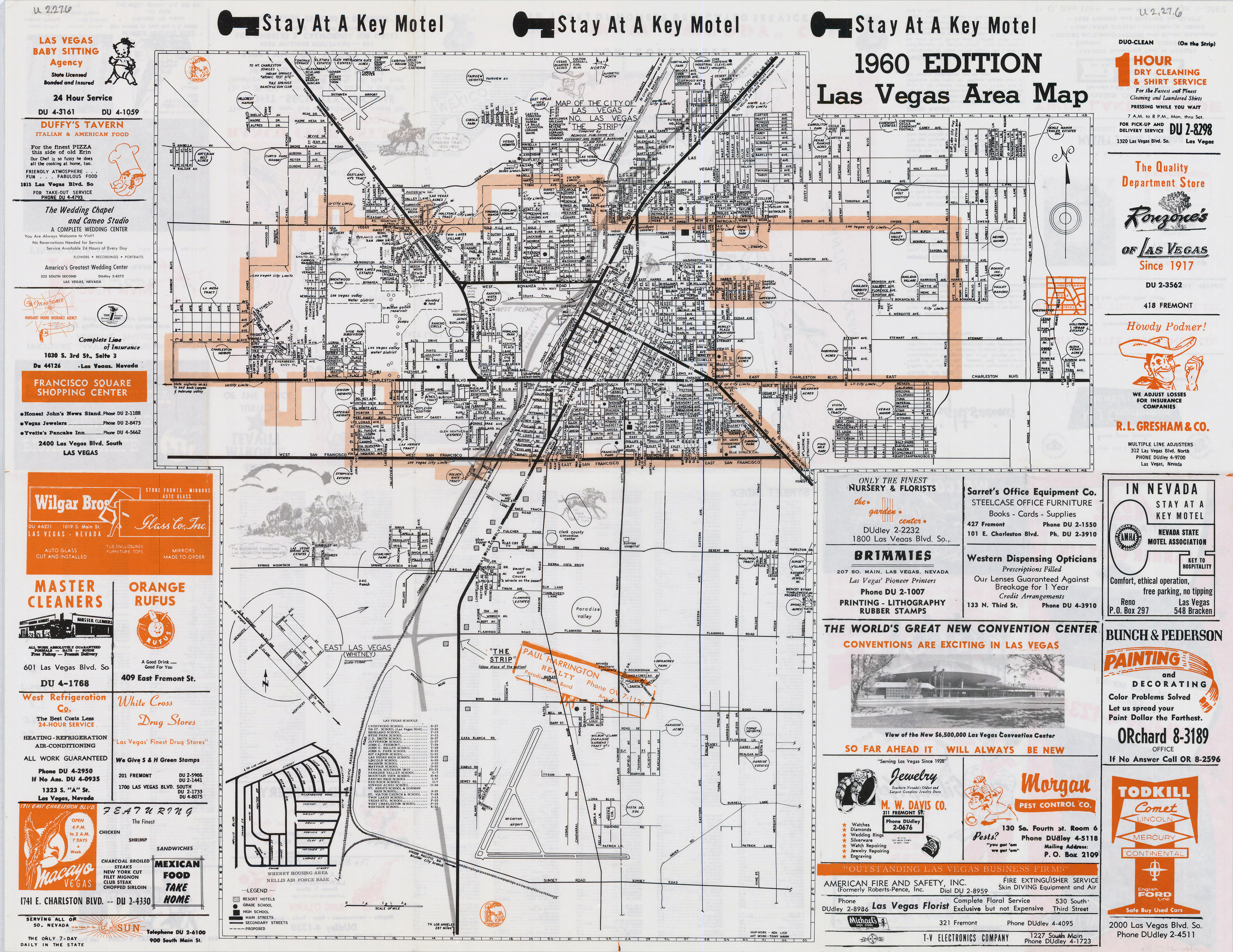 Large strip map of Las Vegas city. Las Vegas large strip map
